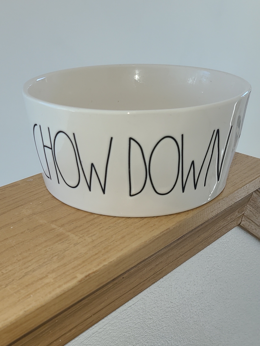 XL Rae Dunn White Ceramic 'CHOW DOWN' Pet Bowl with Black Lettering